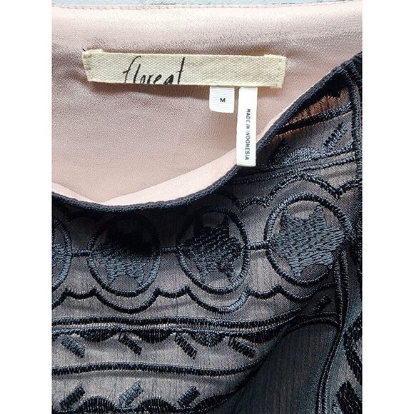 Anthropology Black Sheer Embroidered Slip Dress With Spaghetti Straps By Floreat - Picture 8 of 9